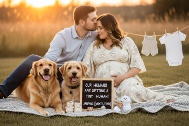 Baby Announcement Photoshoot with Dogs