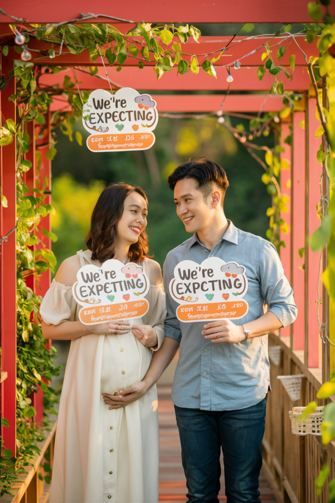 Photo Shoot with 'We're Expecting' Signs
