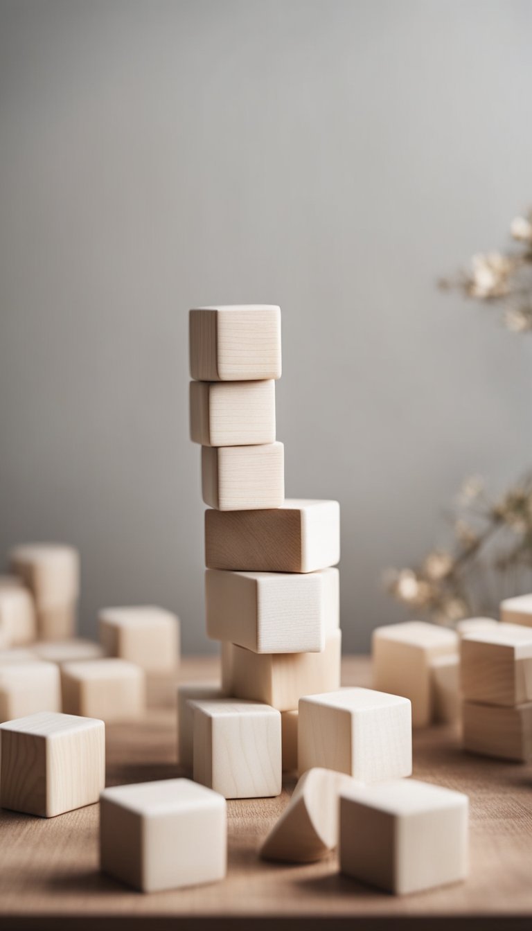 A stack of white wooden baby blocks arranged in a stylish and elegant manner