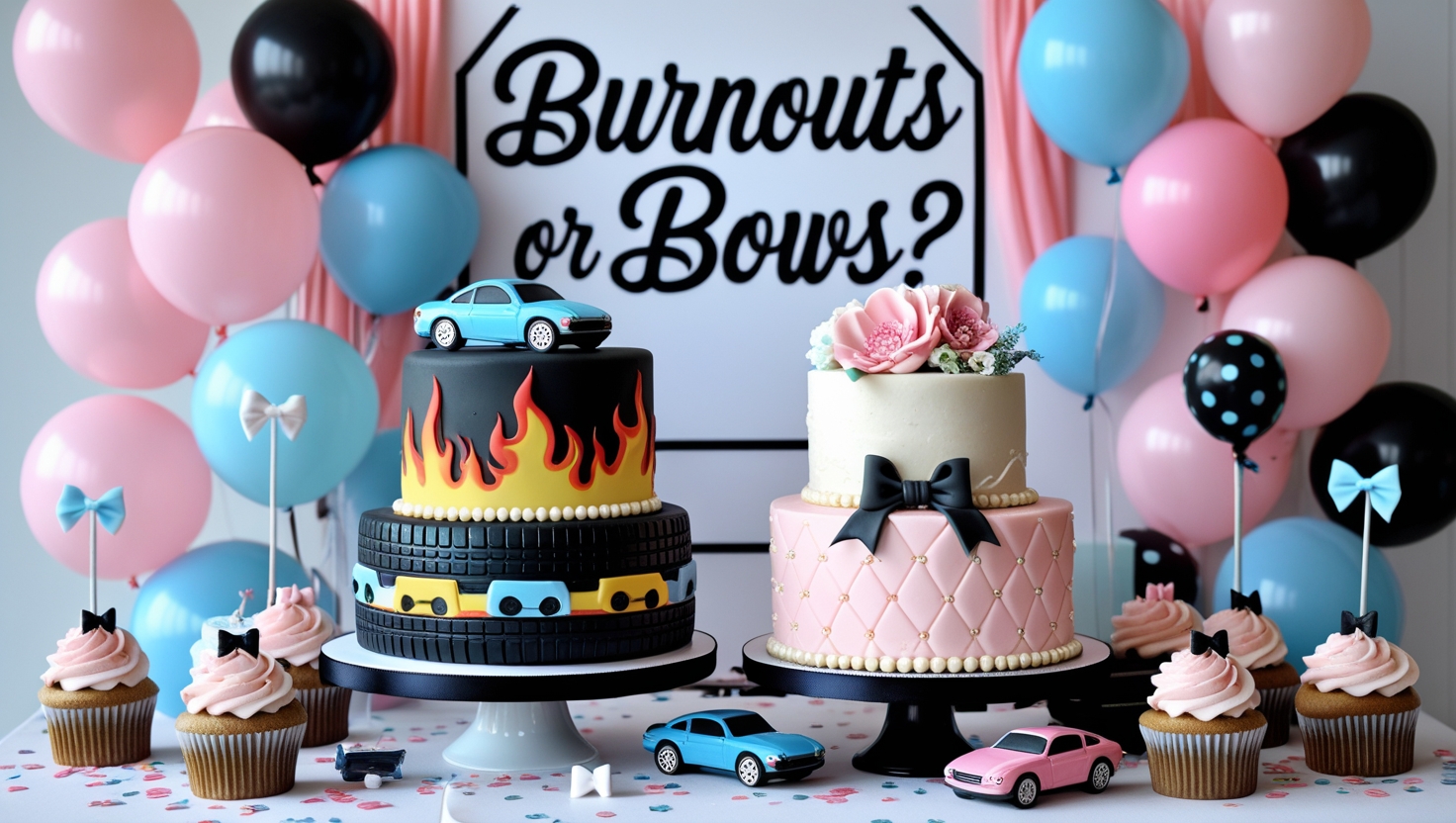 Gender Reveal Cake: Burnouts or Bows