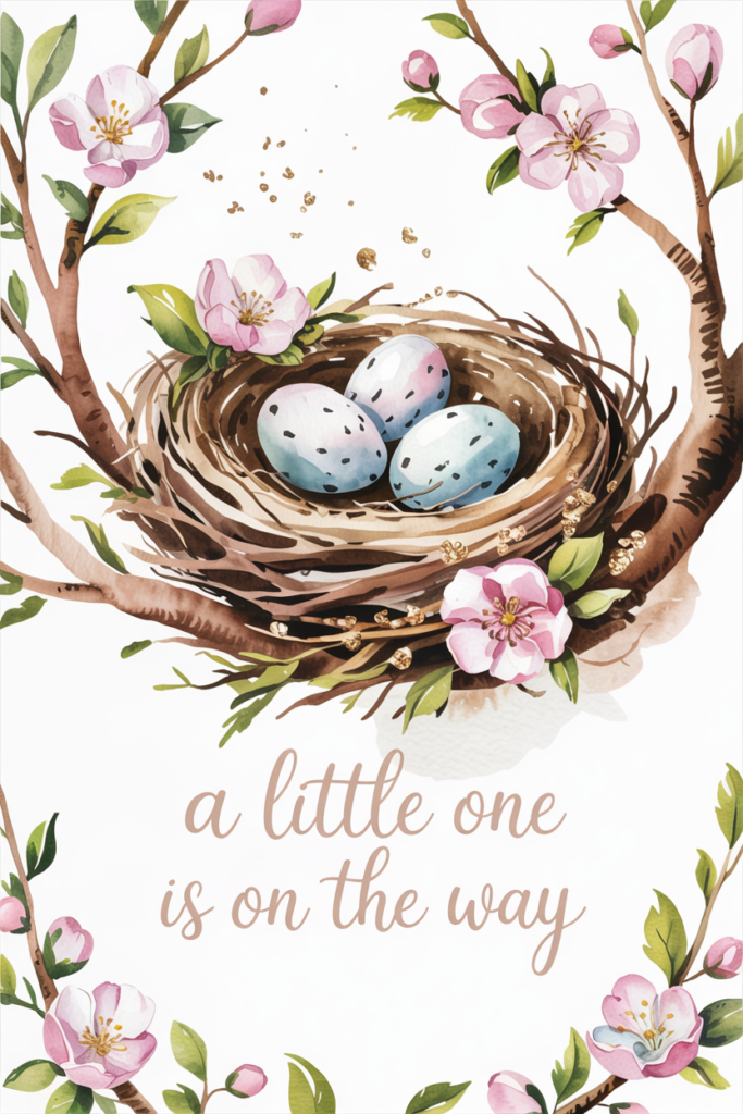 Watercolor Bird Nest Themed Invitations