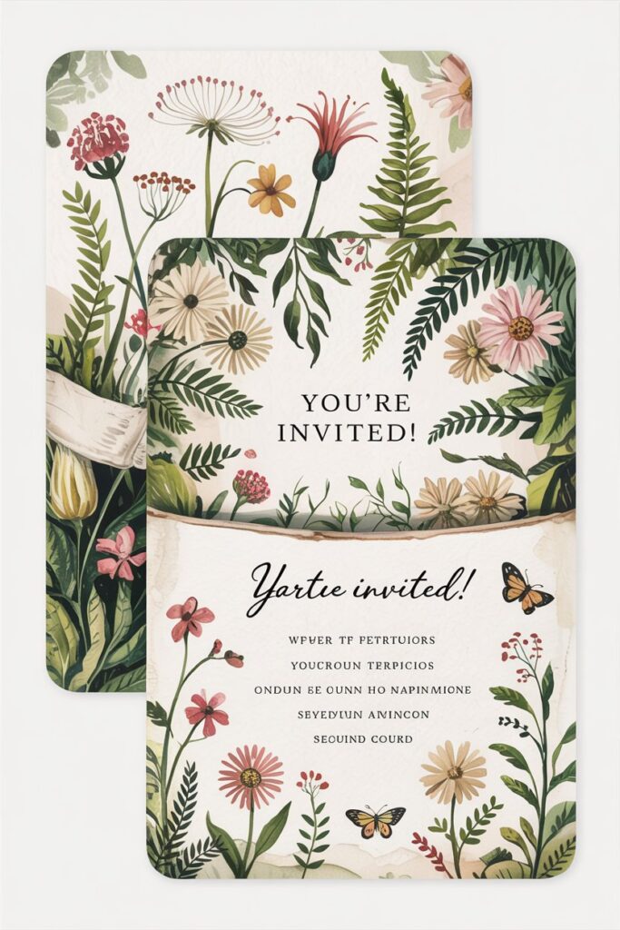 Vintage Botanical Nesting Party Cards
