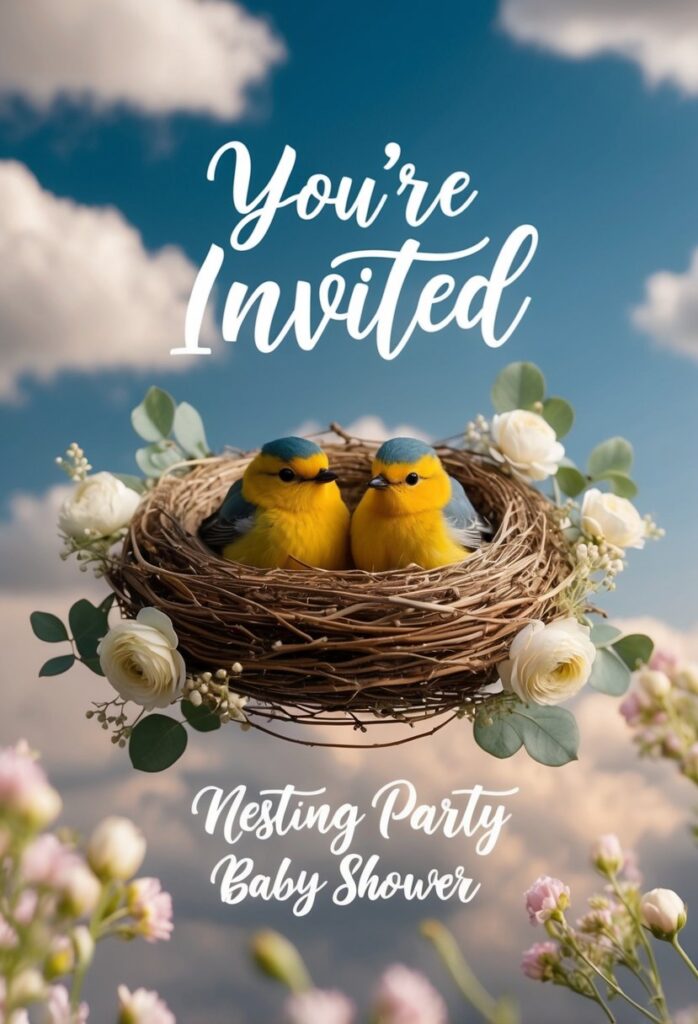 Blue Nesting Party Baby Shower Invitation Template
