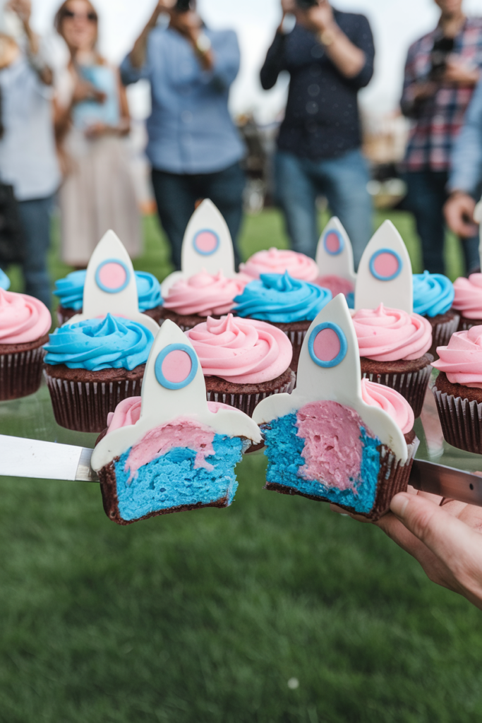 Rocket gender reveal Cupcakes