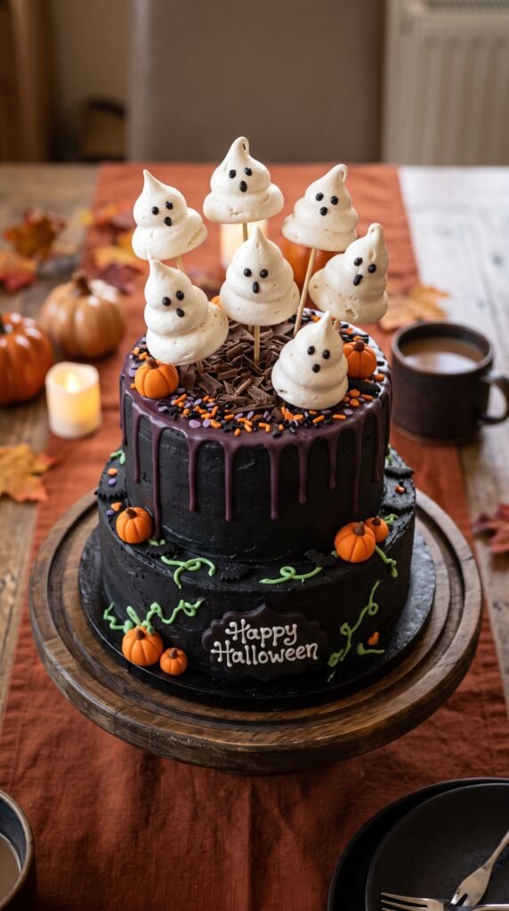 Ghost Meringue Topper Cake
