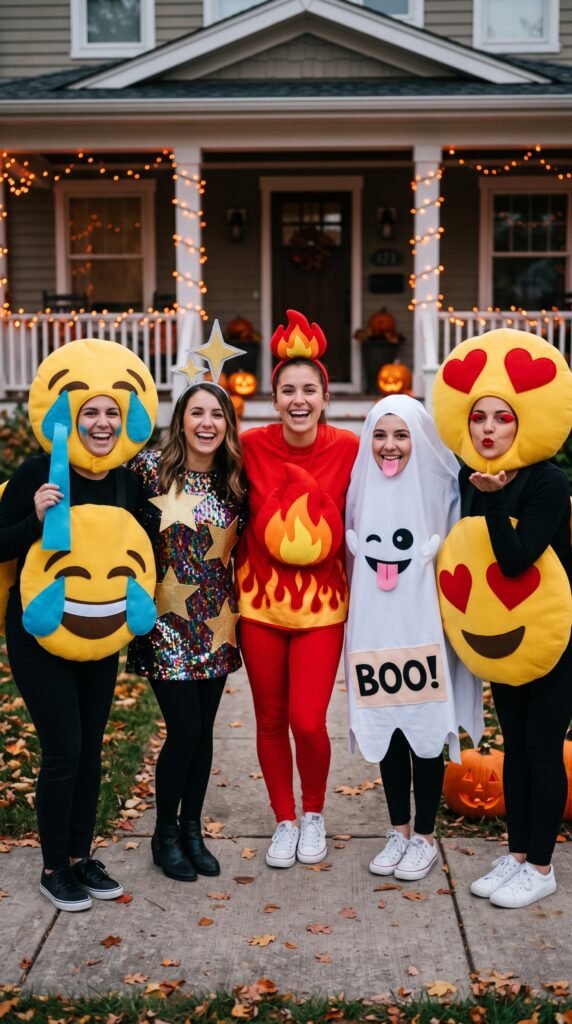 Cute Group Halloween Costumes as Emojis