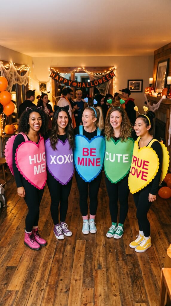 Cute Group Halloween Costumes as Conversation Hearts