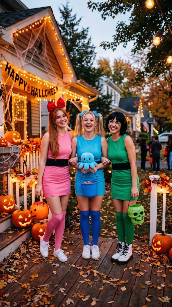 Cute Group Halloween Costumes as the Powerpuff Girls