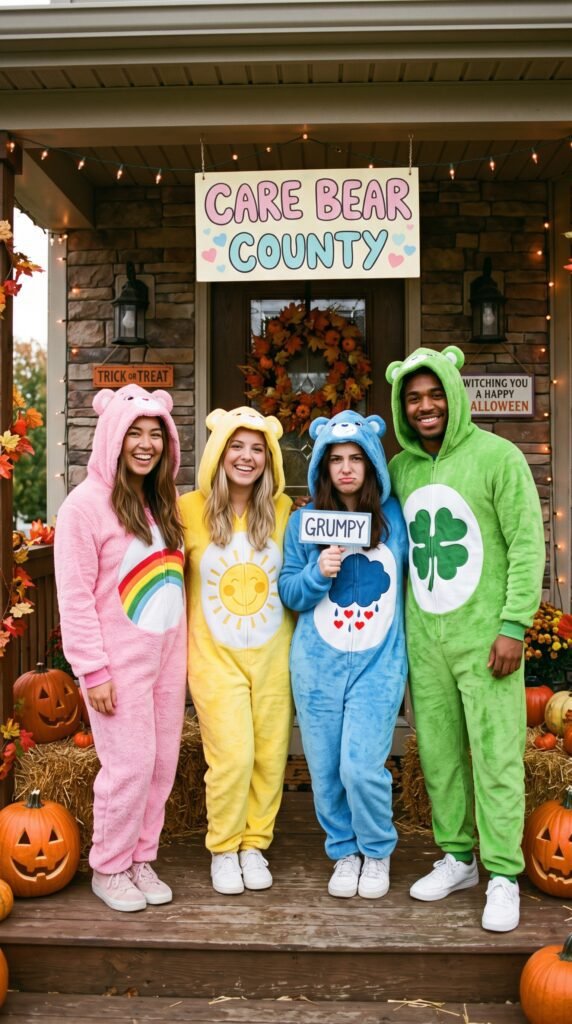 Cute Group Halloween Costumes as Care Bears