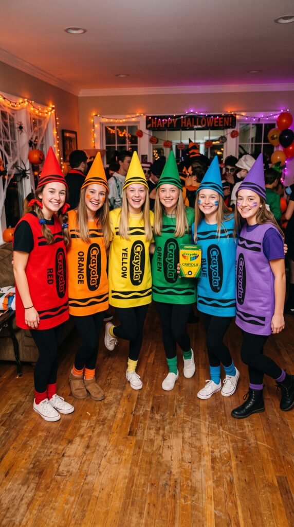 Cute Group Halloween Costumes as the Crayola Crayon Box