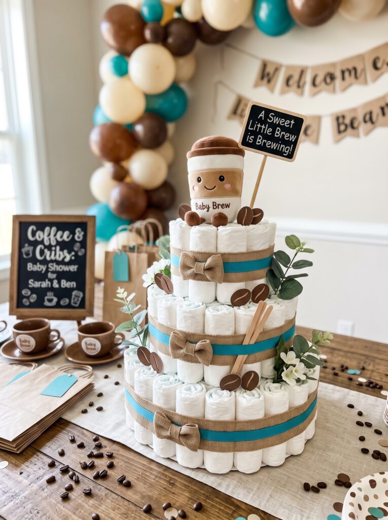 Coffee-Themed Diaper Cake