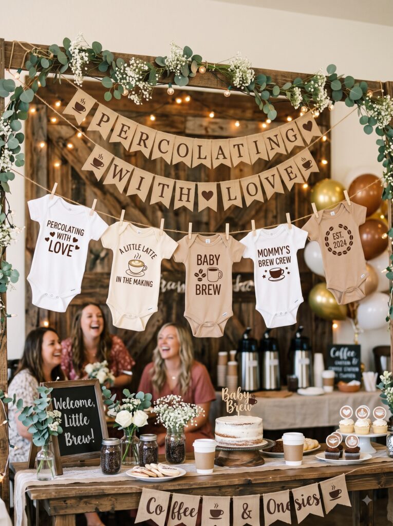 "Percolating with Love" Onesie Clothesline Display