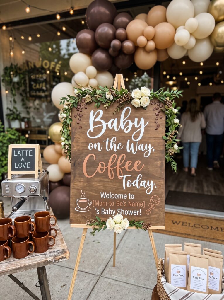 "Baby on the Way, Coffee Today" Welcome Sign