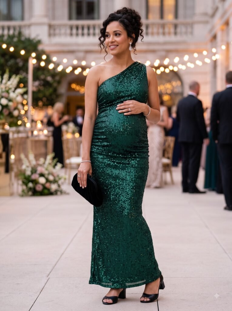 Fitted Metallic or Sequin Gown