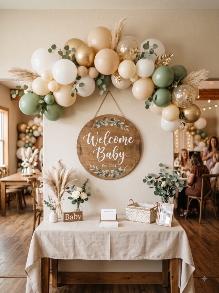 Simple Balloon Garland "Welcome Baby" Theme
