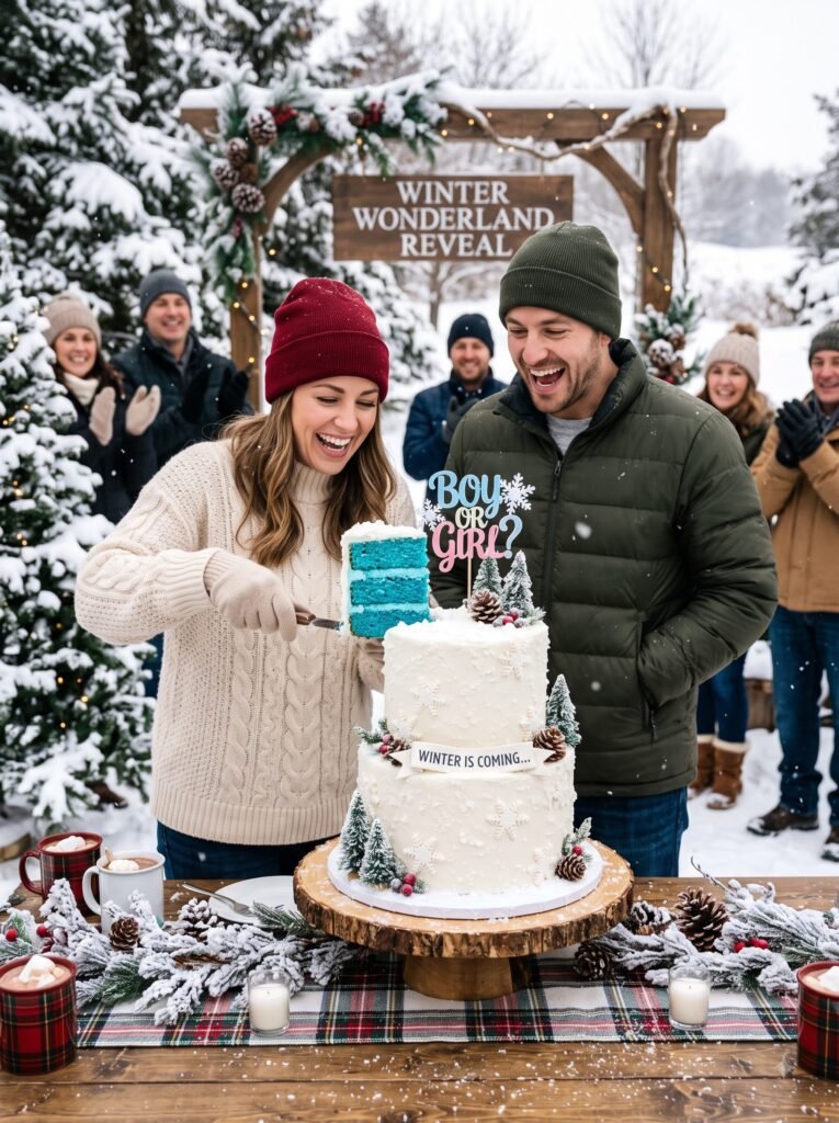 Reveal Cake With a Snowy Theme